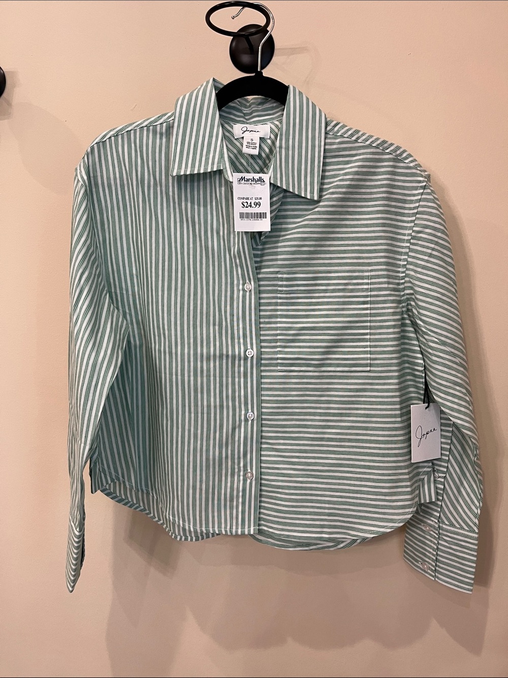 NWT Green & White Striped Button-Down Shirt